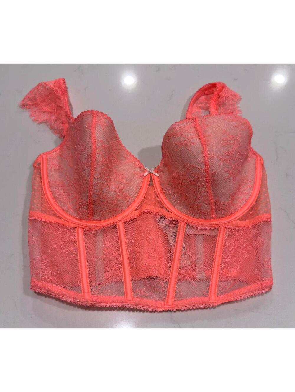 Victoria's Secret Dream Angels Neon Orange Lace Cap-Sleeve Corset Top Size S-DD